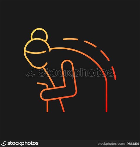 Kyphosis gradient vector icon for dark theme. Roundback. Elderly person with back problem. Spine curve. Thin line color symbol. Modern style pictogram. Vector isolated outline drawing. Kyphosis gradient vector icon for dark theme