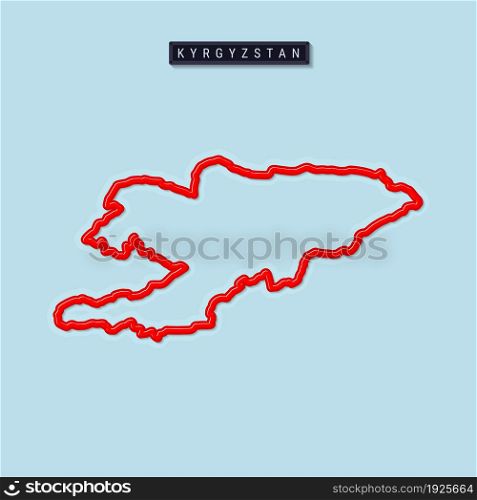 Kyrgyzstan bold outline map. Glossy red border with soft shadow. Country name plate. Vector illustration.. Kyrgyzstan bold outline map. Vector illustration