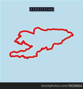 Kyrgyzstan bold outline map. Glossy red border with soft shadow. Country name plate. Vector illustration.. Kyrgyzstan bold outline map. Vector illustration