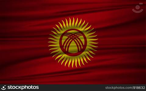 Kyrgyzstan flag vector. Vector flag of Kyrgyzstan blowig in the wind. EPS 10.