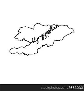 Kyrgyzstan outline map with the handwritten country name. Continuous line drawing of patriotic home sign. A love for a small homeland. T-shirt print idea. Vector illustration.. Kyrgyzstan outline map with the handwritten country name. Continuous line drawing of patriotic home sign