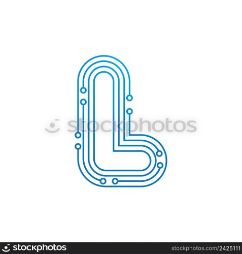 L initial letter Circuit technology illustration logo vector template