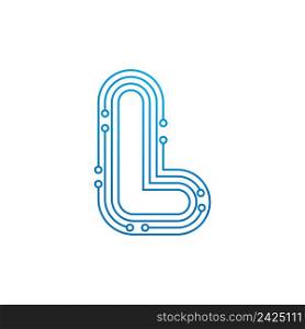 L initial letter Circuit technology illustration logo vector template