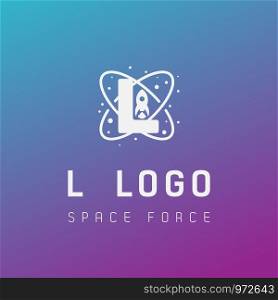 l initial space force logo design galaxy rocket vector in gradient background - vector. l initial space force logo design galaxy rocket vector in gradient background
