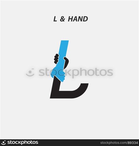 L - Letter abstract icon & hands logo design vector template.Itaic style.Business offer,partnership symbol.Hope,help concept.Support,teamwork sign.Corporate business & education logotype symbol.Vector illustration