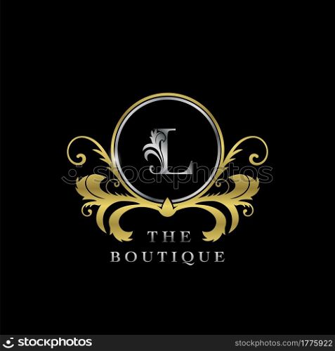L Letter Golden Circle Luxury Boutique Initial Logo Icon, Elegance vector design concept for luxuries business, boutique, fashion and more identity.