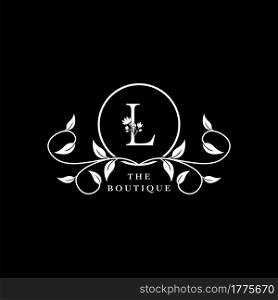 L Letter Logo Boutique Luxury Nature Floral Flower. Monogram vector design concept letter and floral flower with leaf for initial, fashion brand, and luxuries business identity.