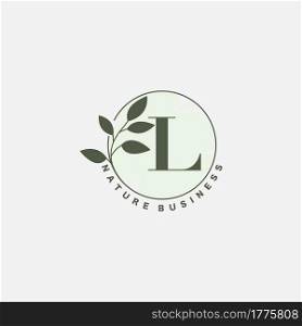 L Letter Logo Circle Nature Leaf, vector logo design concept botanical floral leaf with initial letter logo icon for nature business.
