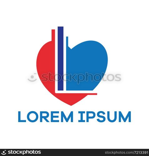 L letter logo design. Letter L in heart shape vector illustration.