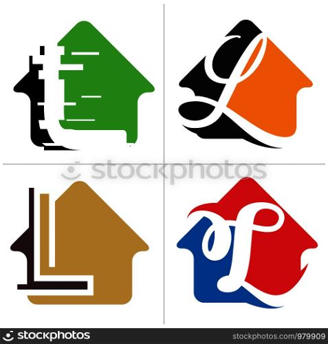 L letter logo design, Letter L in house shape vector illustration