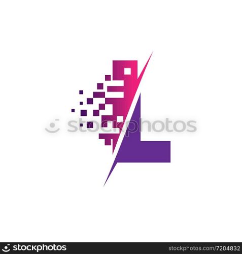 L Letter Logo Design with Digital Pixels in concept strokes