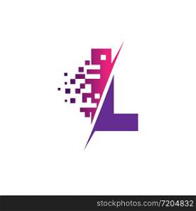 L Letter Logo Design with Digital Pixels in concept strokes