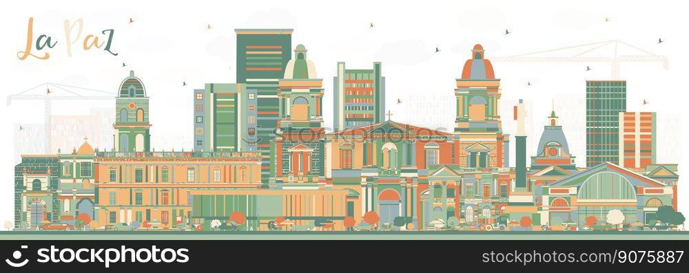 La Paz Bolivia City Skyline with Color Buildings. Vector Illustration. Business Travel and Tourism Concept with Historic Architecture. La Paz Cityscape with Landmarks. 
