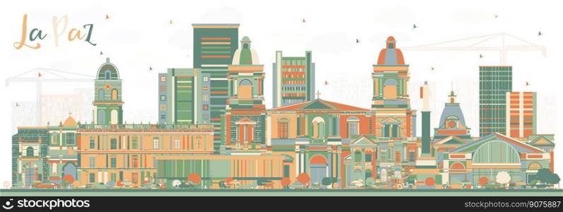 La Paz Bolivia City Skyline with Color Buildings. Vector Illustration. Business Travel and Tourism Concept with Historic Architecture. La Paz Cityscape with Landmarks. 