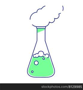 Lab flask with evaporating substance semi flat color vector element. Full sized object on white. Chemical reaction simple cartoon style illustration for web graphic design and animation. Lab flask with evaporating substance semi flat color vector element