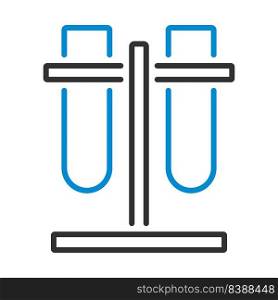 Lab Flasks Attached To Stand Icon. Editable Bold Outline With Color Fill Design. Vector Illustration.