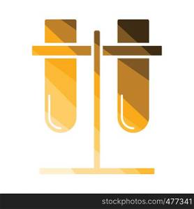 Lab flasks attached to stand icon. Flat color design. Vector illustration.