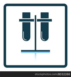 Lab flasks attached to stand icon. Shadow reflection design. Vector illustration.