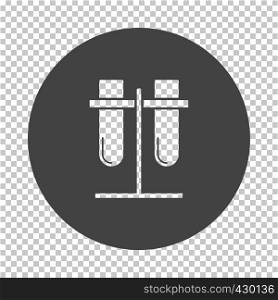 Lab flasks attached to stand icon. Subtract stencil design on tranparency grid. Vector illustration.