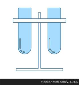 Lab Flasks Attached To Stand Icon. Thin Line With Blue Fill Design. Vector Illustration.