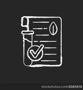 Lab tested chalk white icon on black background. Natural cosmetics production. Creation of cosmetics without harmful chemical additives. Skin care. Isolated vector chalkboard illustration. Lab tested chalk white icon on black background