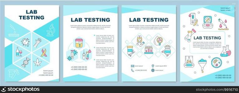 Lab testing brochure template. Procedure performed to detect diseases. Flyer, booklet, leaflet print, cover design with linear icons. Vector layouts for magazines, annual reports, advertising posters. Lab testing brochure template
