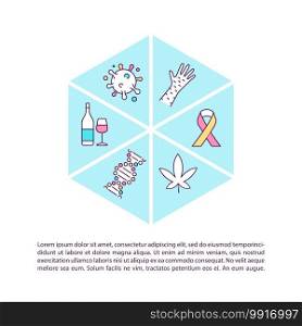Lab testing concept icon with text. Checking your health condition. Medical clinic procedures. PPT page vector template. Brochure, magazine, booklet design element with linear illustrations. Lab testing concept icon with text