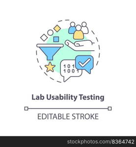 Lab usability testing concept icon. Professional user behavior research method abstract idea thin line illustration. Isolated outline drawing. Editable stroke. Arial, Myriad Pro-Bold fonts used. Lab usability testing concept icon