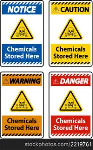 Label Chemicals Stored Here Sign On White Background