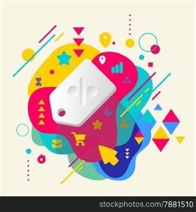Label on abstract colorful spotted background with different elements. Flat design.