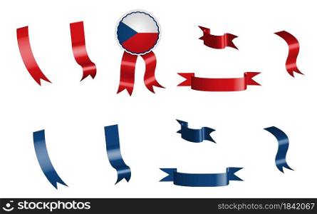 label, set of red and blue ribbons with tag, in colors of Czech Republic flag. Isolated vector on white background