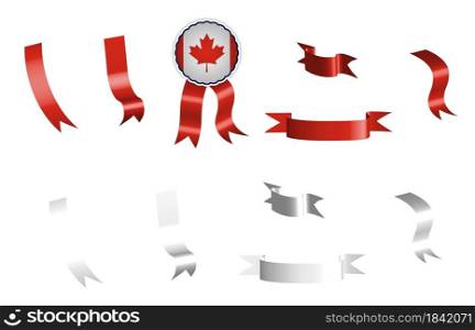 label, set of red and white ribbons with tag, in colors of the flag of Canada. Isolated vector on white background