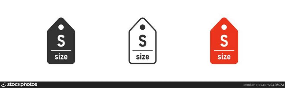 Label size S icon on light background. Clothes symbol. Measurement standart, shopping, cloting tag. Outline, flat and colored style. Flat design. Vector illustration.. Label size S icon on light background. Clothes symbol. Measurement standart, shopping, cloting tag. Outline, flat and colored style. Flat design. Vector illustration