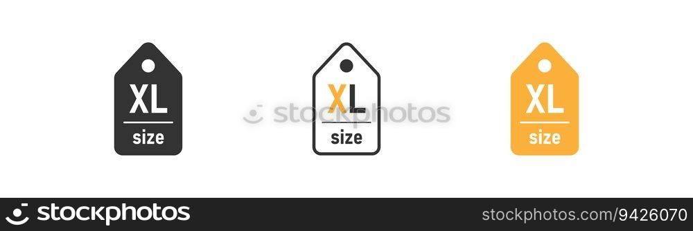 Label size XL icon on light background. Apparel symbol. Measurement standart, extra large t-shirt, cloting tag. Outline, flat and colored style. Flat design. Vector illustration.. Label size XL icon on light background. Apparel symbol. Measurement standart, extra large t-shirt, cloting tag. Outline, flat and colored style. Flat design. Vector illustration