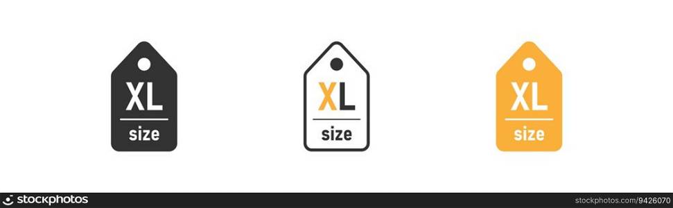 Label size XL icon on light background. Apparel symbol. Measurement standart, extra large t-shirt, cloting tag. Outline, flat and colored style. Flat design. Vector illustration.. Label size XL icon on light background. Apparel symbol. Measurement standart, extra large t-shirt, cloting tag. Outline, flat and colored style. Flat design. Vector illustration