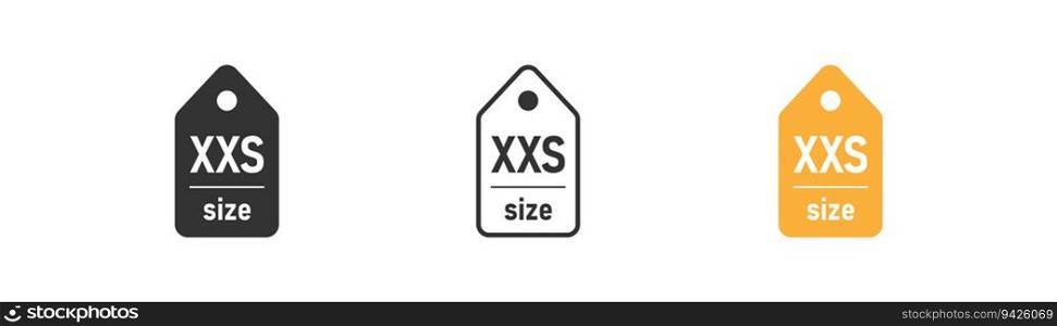 Label size XXS icon on light background. Clothes symbol. Measurement standart, shopping, laundry. Outline, flat and colored style. Flat design. Vector illustration.. Label size XXS icon on light background. Clothes symbol. Measurement standart, shopping, laundry. Outline, flat and colored style. Flat design. Vector illustration
