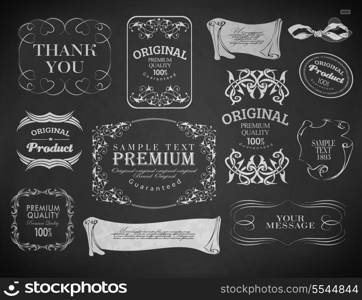 label, typography, calligraphic design elements, page decoration and labels of drawing with chalk on blackboard