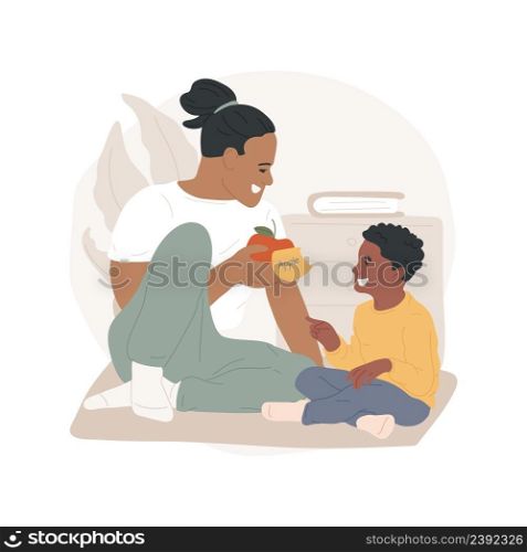 Labelling a household isolated cartoon vector illustration Put stickers on things at home, child learning new word, language skills development, early family education, daycare vector cartoon.. Labelling a household isolated cartoon vector illustration