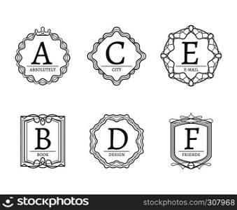 Labels and emblems in modern thin line style. Modern line labels and emblems