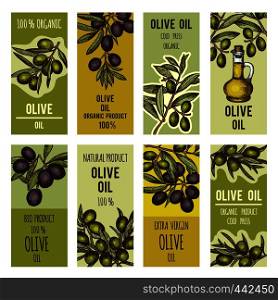 Labels set for olive oil bottles. Vector design template for premium products olive oil, organic and natural illustration. Labels set for olive oil bottles. Vector design template for premium products