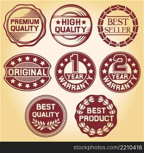 Labels set - high quality, best seller, original, one and two year warranty badge