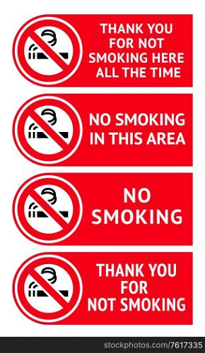 Labels set No smoking stickers, vector illustration for print. Labels set No smoking stickers