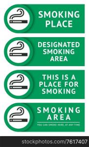 Labels set smoking place stickers, vector illustration for print. Labels set smoking place stickers