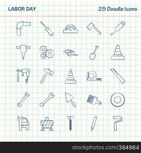 Labor day 25 Doodle Icons. Hand Drawn Business Icon set