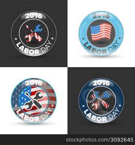 Labor Day badges on white and black. Labor Day badges