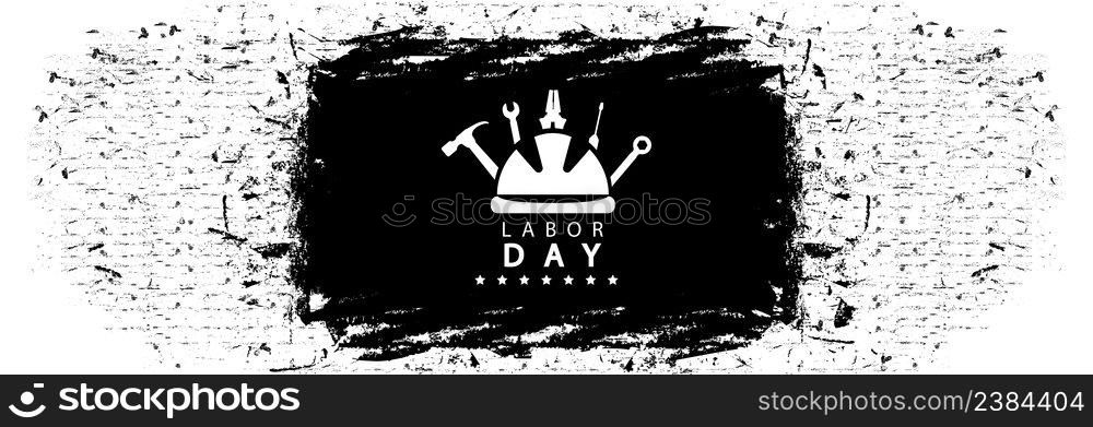 Labor day, construction helmet with tools. Badge or logo. 