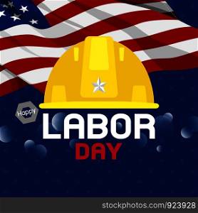 Labor day design of construction hat anf USA flag on blue background vector illustration