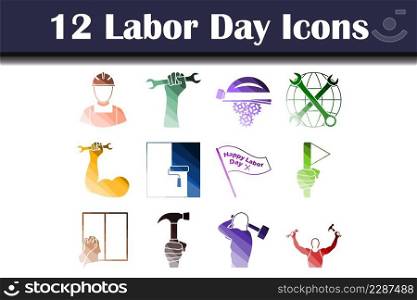 Labor Day Icon Set. Flat Color Ladder Design. Vector Illustration.