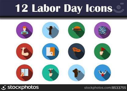 Labor Day Icon Set. Flat Design With Long Shadow. Vector illustration.