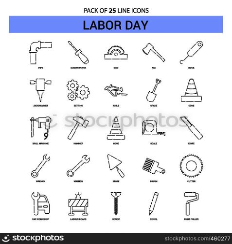 Labor day Line Icon Set - 25 Dashed Outline Style